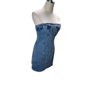 Zara Dress Women's Size Small Blue Cotton Blend Denim Sleeveless Strapless